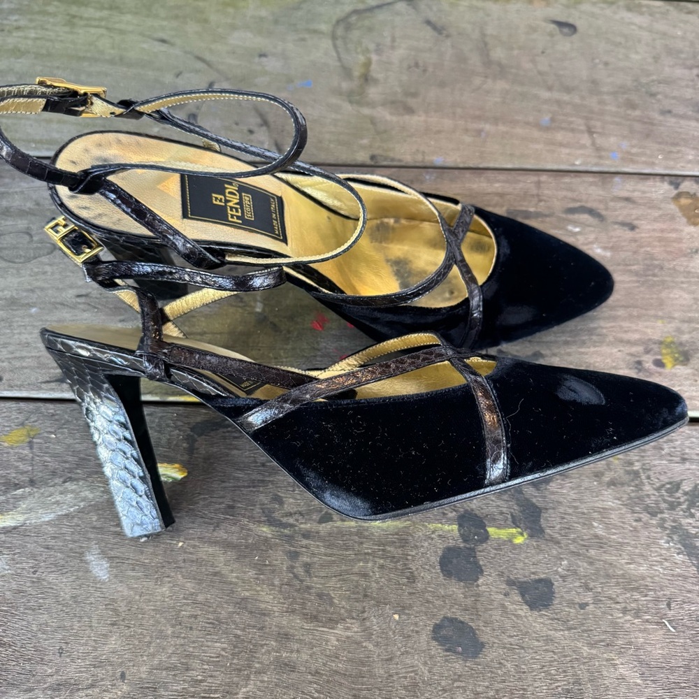 Fendi Black Velvet Cross-Strap Heels - Picture 4 of 9